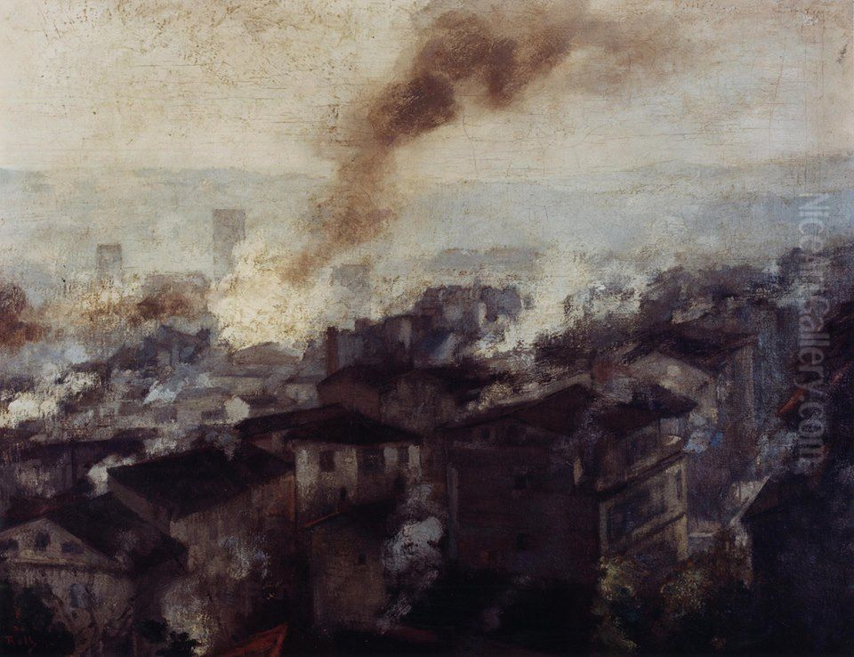 Une Grosse Ville des Fummes Oil Painting by Alfred Philippe Roll