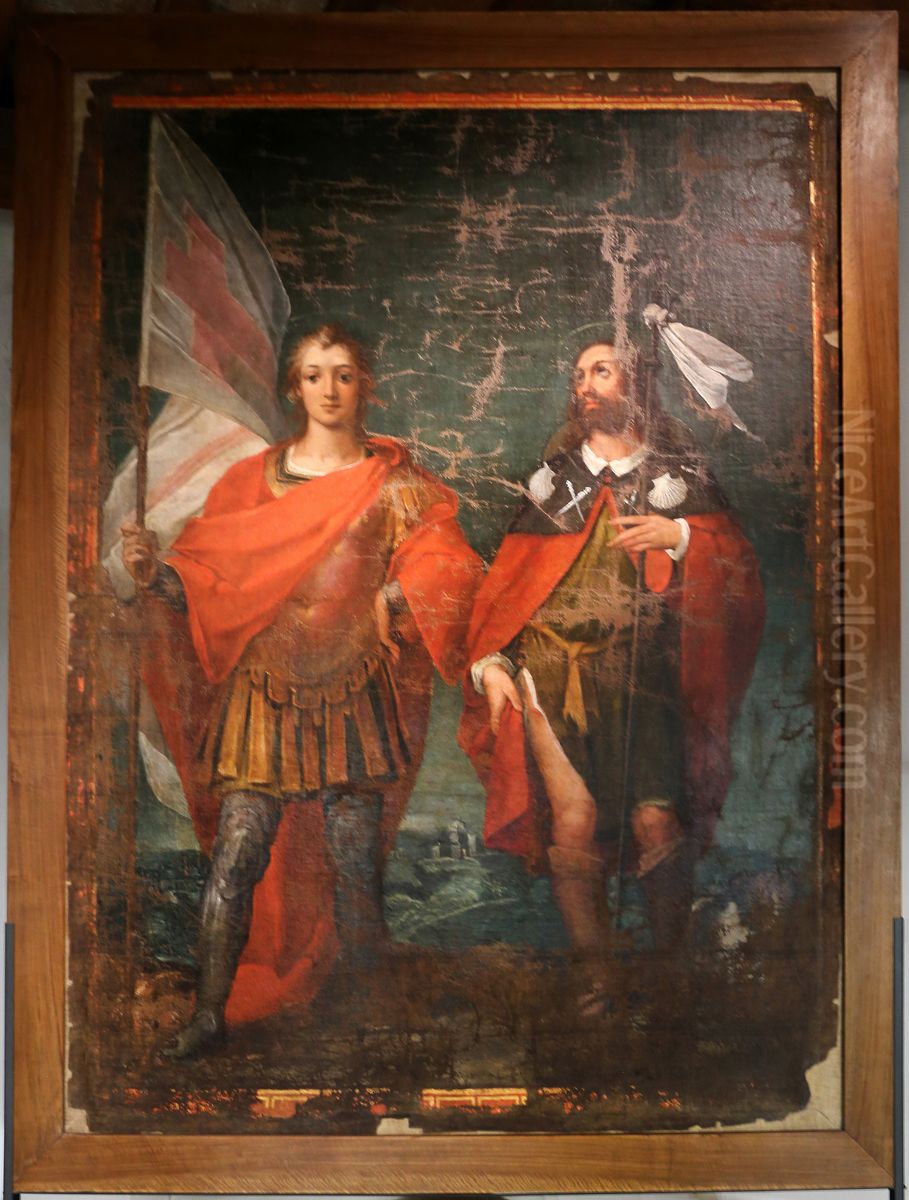 stendardo processionale dei ss. sebastiano (o giorgio) e rocco Oil Painting by Alessandro Casolani