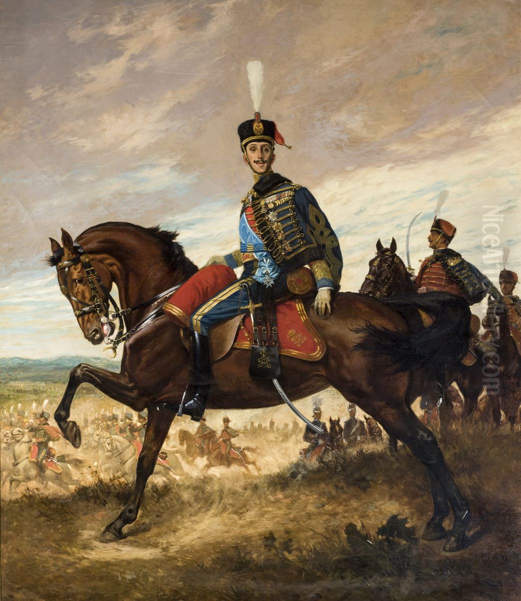 Retrato de Alfonso XIII con uniforme de husar Oil Painting by Georges Scott