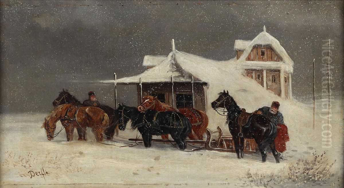 Kutsche bei Scheegestober Oil Painting by Alfred Steinacker