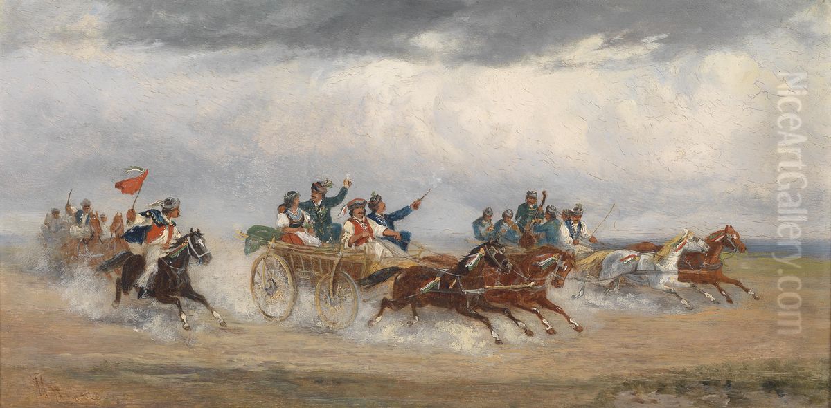 Ungarischer Hochzeitswagen Oil Painting by Alfred Steinacker