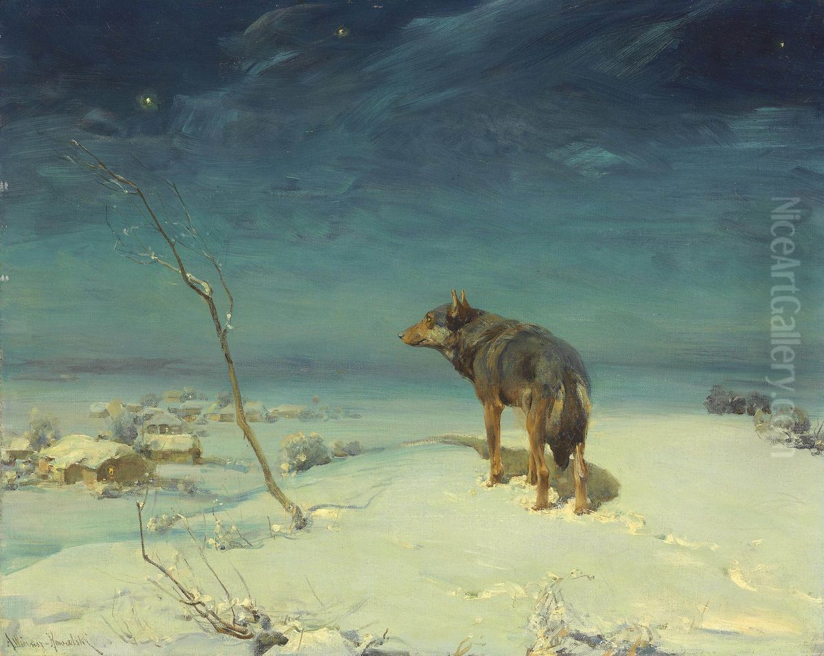 Lone wolf Oil Painting by Alfred Wierusz-Kowalski