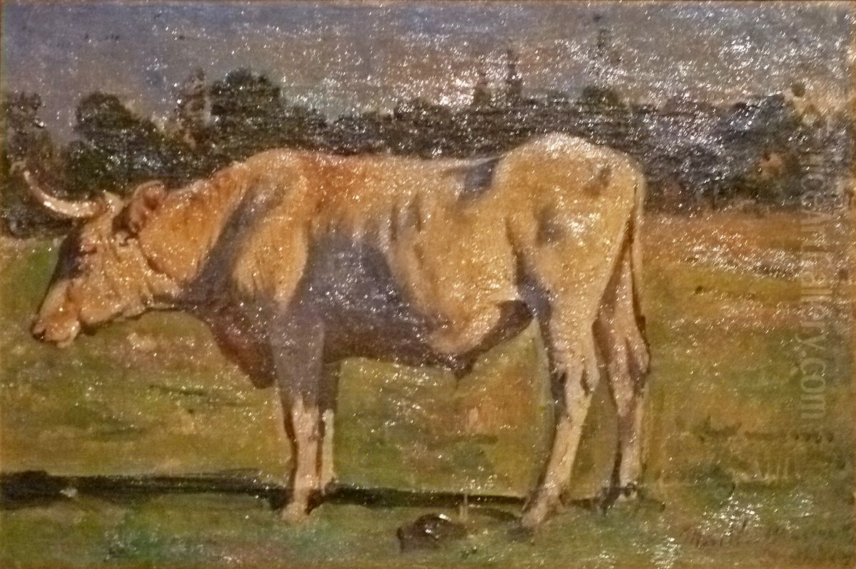 Bull (study) Oil Painting by Alfred Verwee