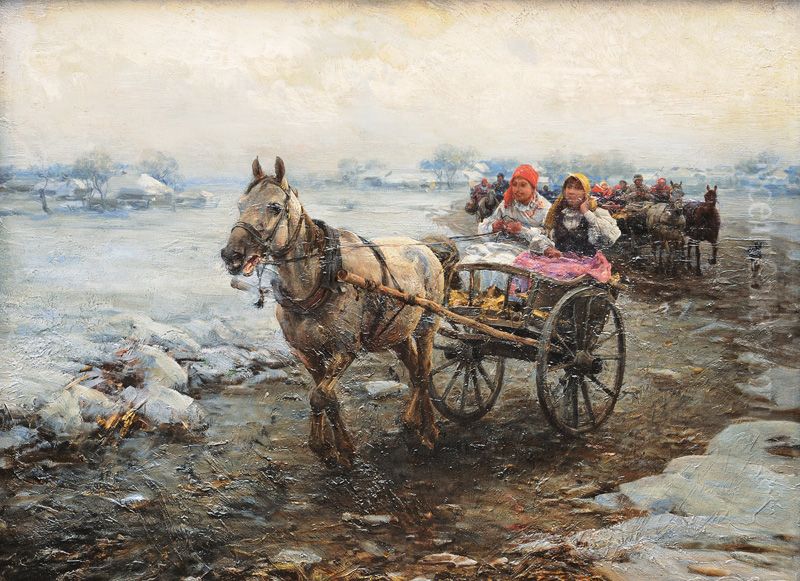 The coach journey Oil Painting by Alfred Wierusz-Kowalski
