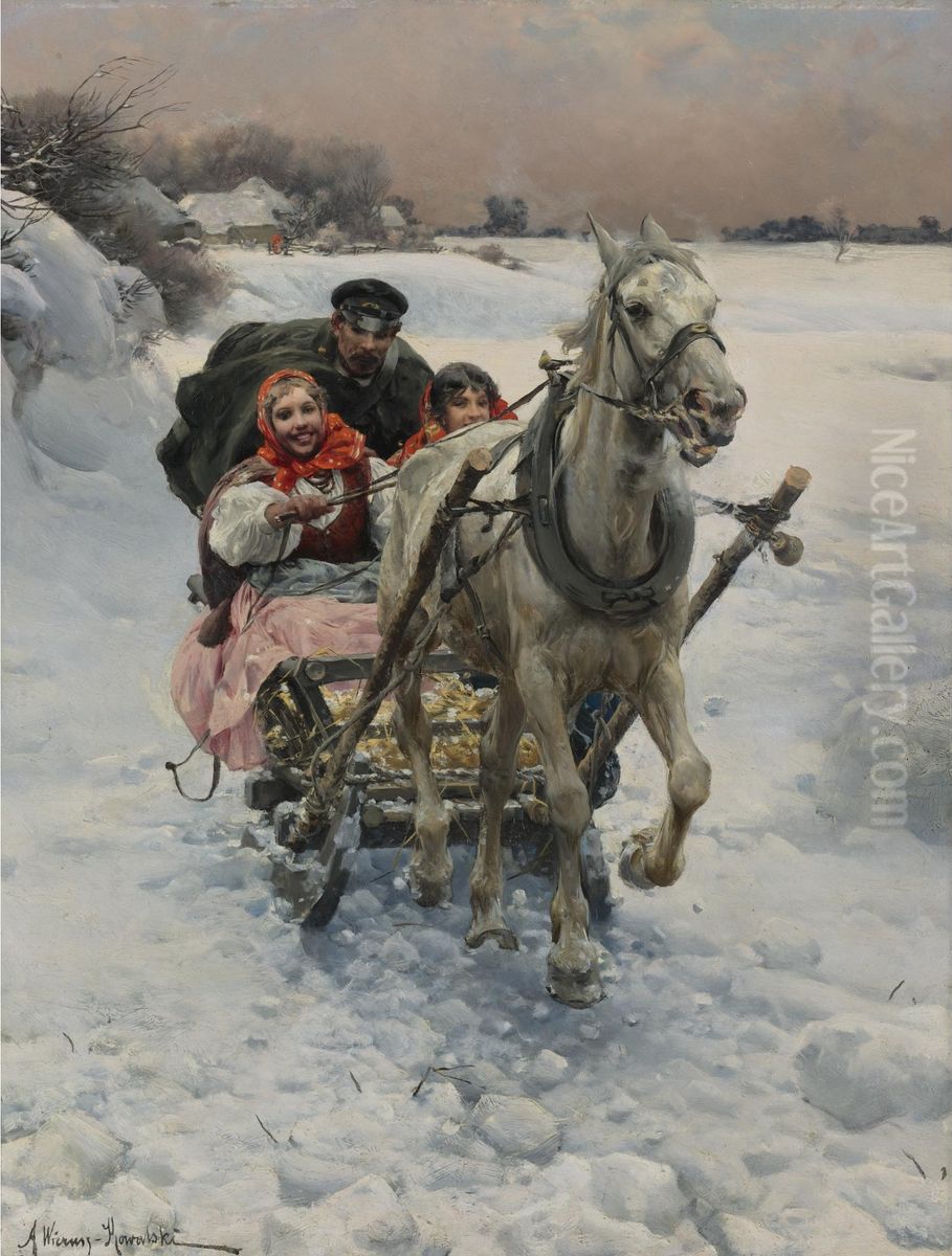 A merry ride Oil Painting by Alfred Wierusz-Kowalski