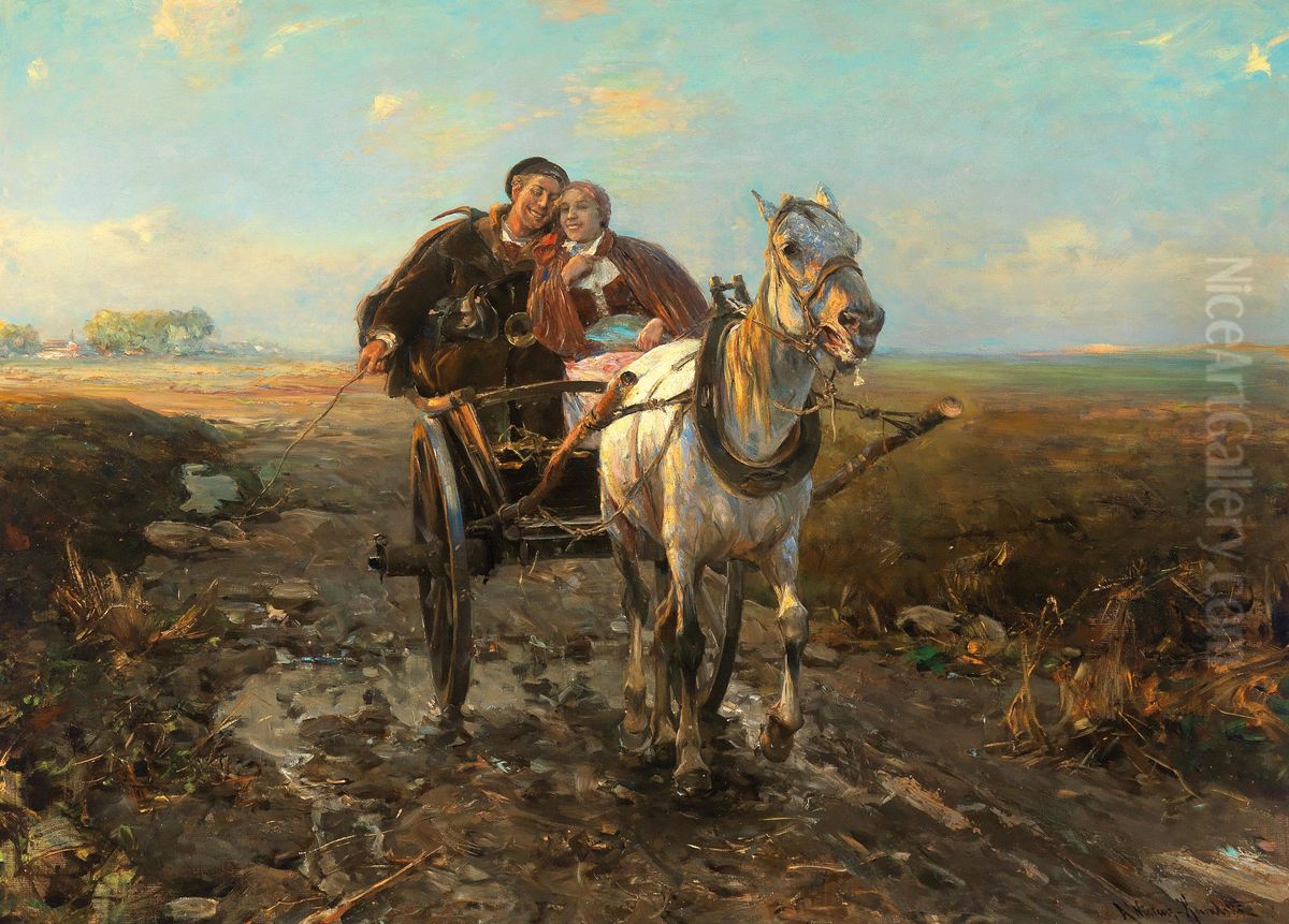 The Polish wedding ride Oil Painting by Alfred Wierusz-Kowalski