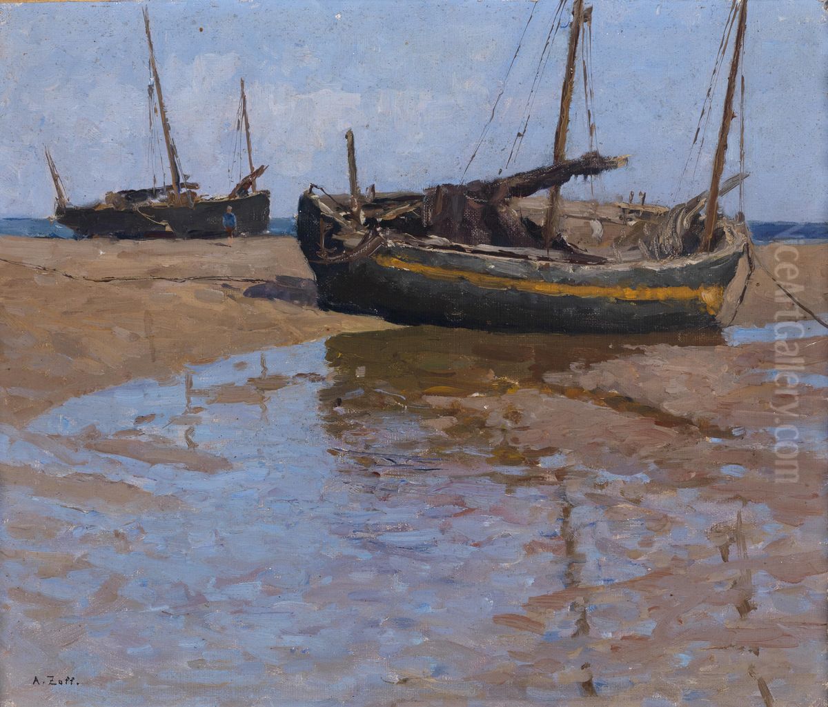 Fischerboote zur Zeit der Ebbe Oil Painting by Alfred Zoff