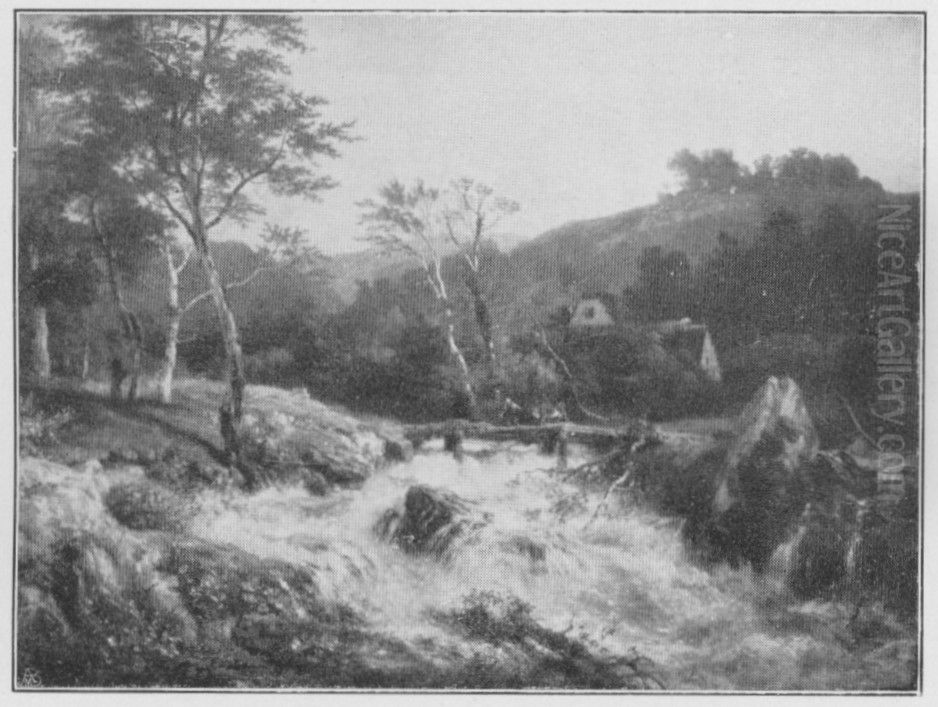 Wasserfall Oil Painting by Andreas Achenbach