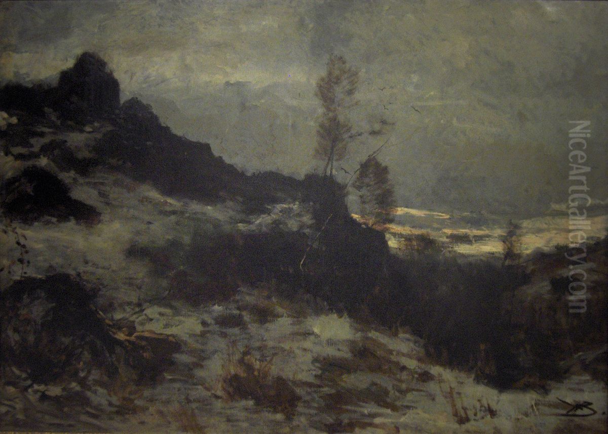 Dusk. Winter Oil Painting by Hippolyte Boulenger