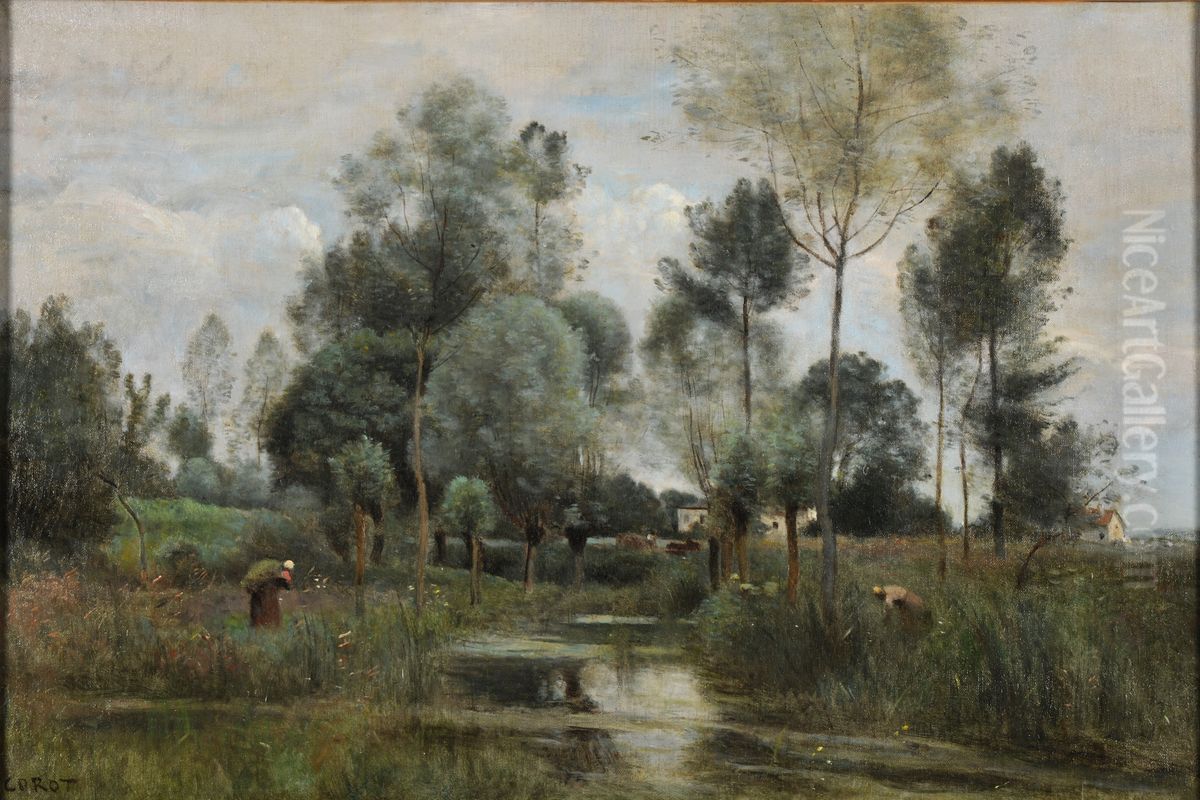 Printemps. La Saulaie Oil Painting by Jean-Baptiste Camille Corot