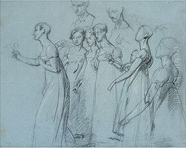 Figure Studies for The Arrival of the Archduchess Marie-Louise in Compiegne Oil Painting by Pauline Auzou
