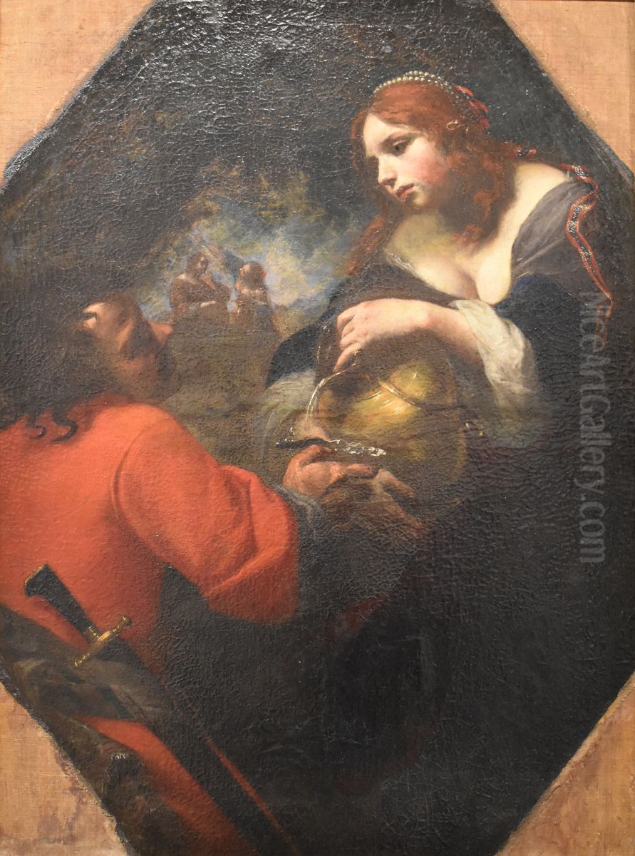 Rebecca donnant a boire a Eliezer Oil Painting by Simone Pignoni