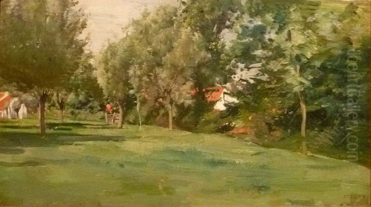 Meadow with willows (Knokke) Oil Painting by Alfred Verwee