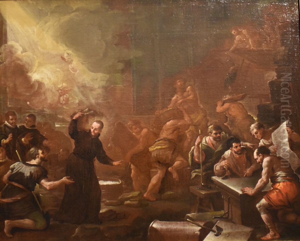 Saint Francois Xavier presidant la construction d'un edifice Oil Painting by Luca Giordano