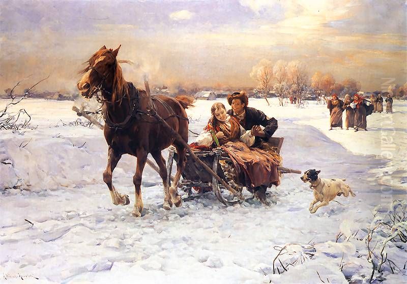 Joyful sleighing Oil Painting by Alfred Wierusz-Kowalski