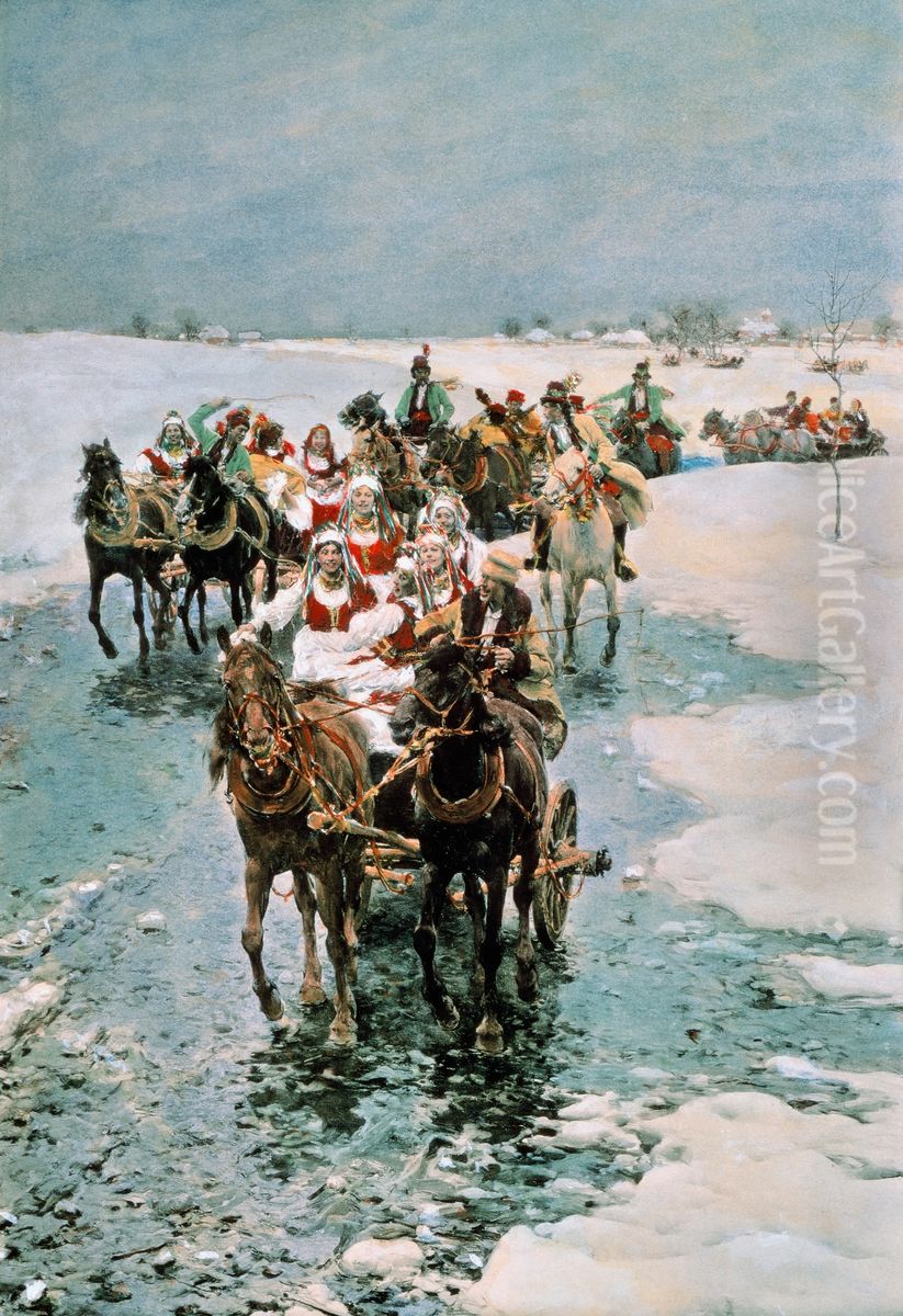 Departure of the Bride Oil Painting by Alfred Wierusz-Kowalski