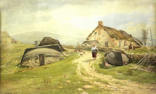 Feeding The Chickens Oil Painting by William Carlaw