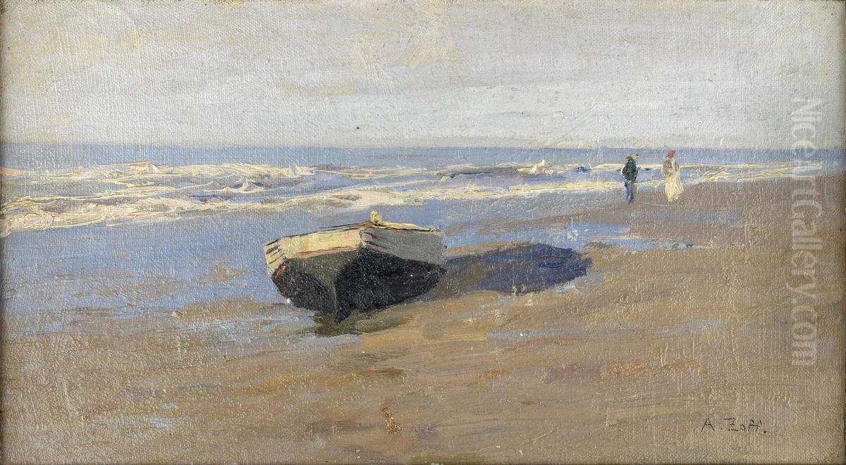 Strand in Belgien Oil Painting by Alfred Zoff