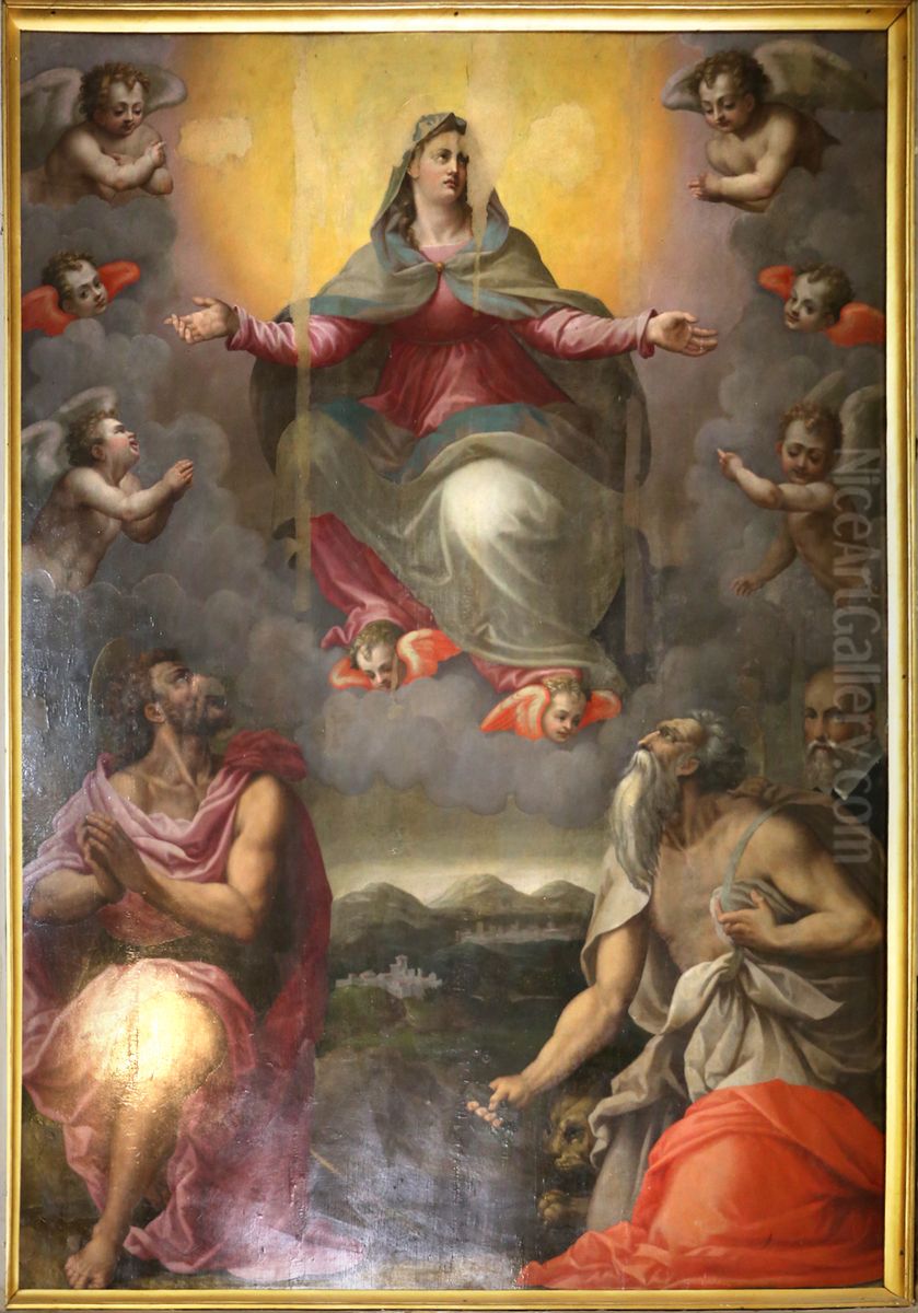 assunta tra i ss. giovanni battista e girolamo Oil Painting by Alessandro Allori