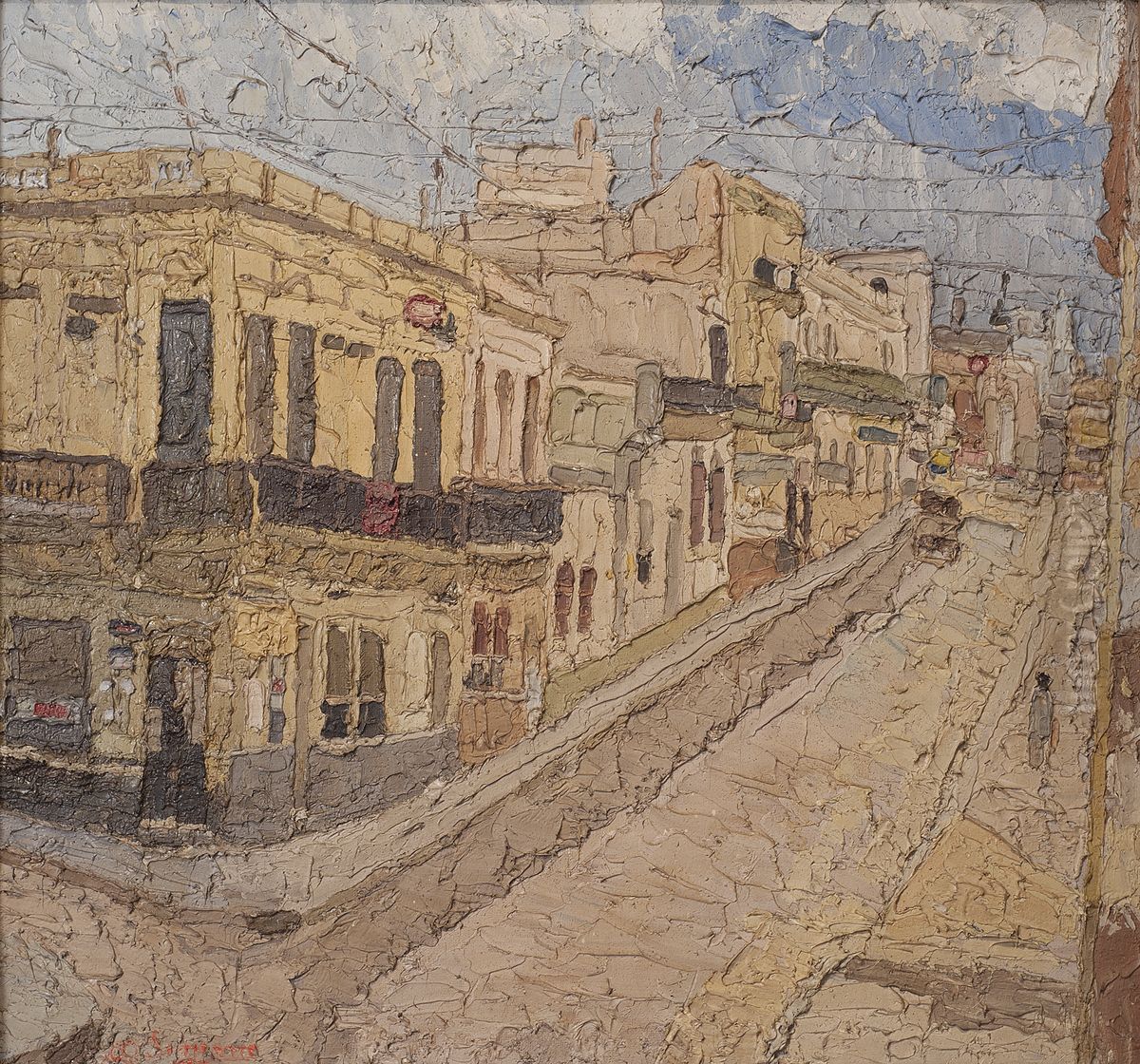 La calle Oil Painting by Alfredo De Simone