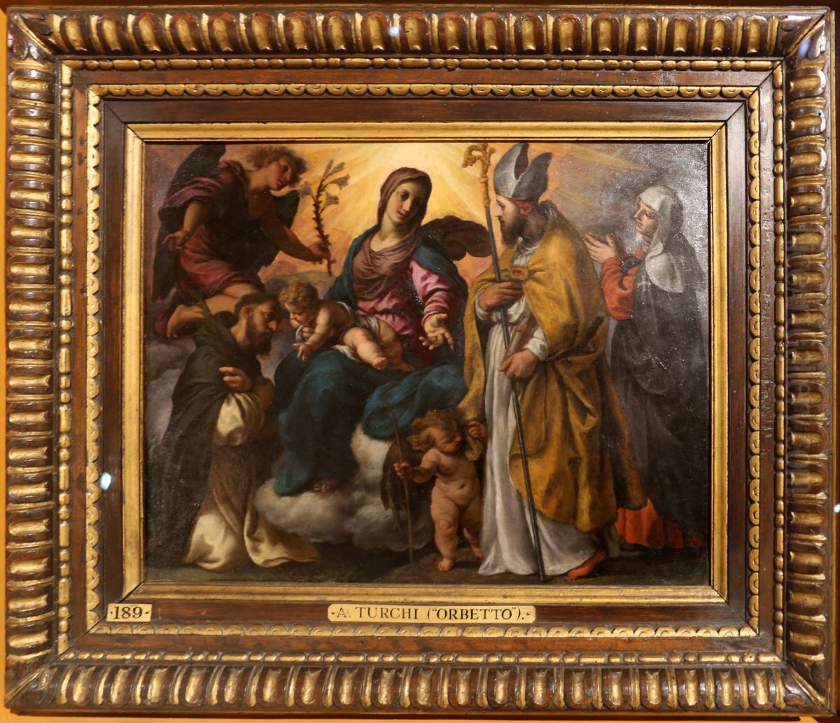 madonna col bambino, i ss. pietro martire, zeno e toscana e un angelo Oil Painting by Alessandro Turchi