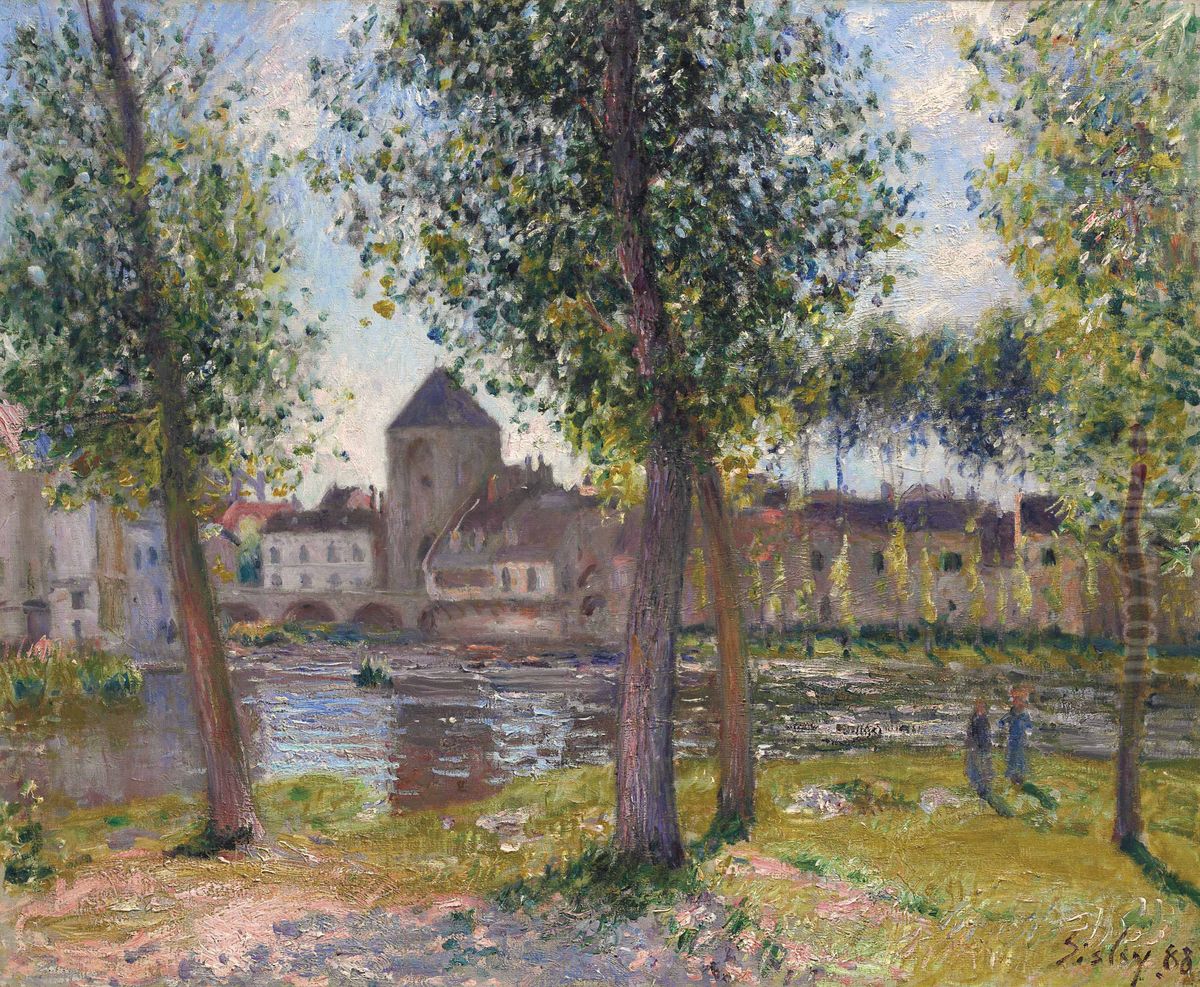 Les peupliers a Moret-sur-Loing, apres midi d'aout Oil Painting by Alfred Sisley
