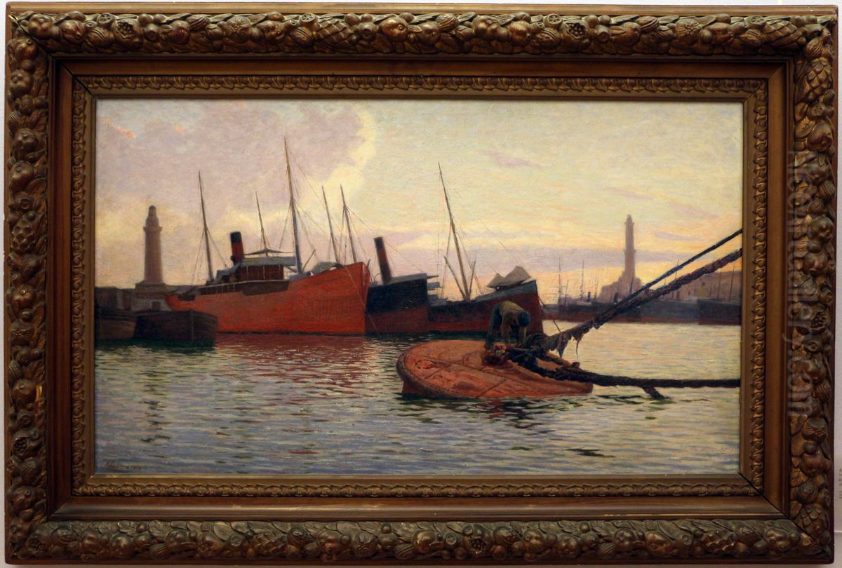 il porto Oil Painting by Alfredo Luxoro