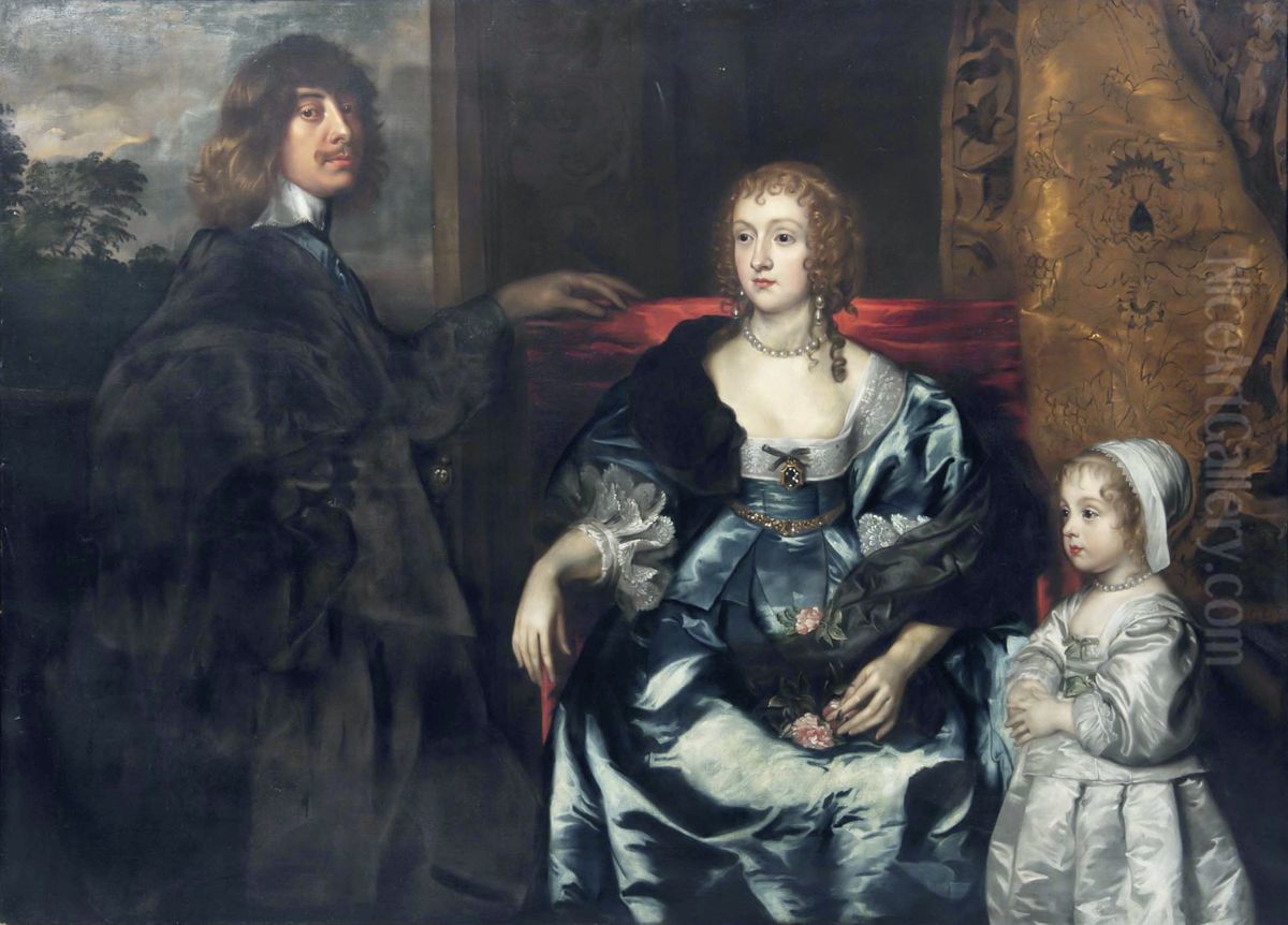 Algernon Percy, 10th Earl of Northumberland (1602-1668), his First Wife Lady Anne Cecil (d.1637), and their Daughter, Lady Catherine Percy (1630-1638) Oil Painting by Sir Anthony Van Dyck