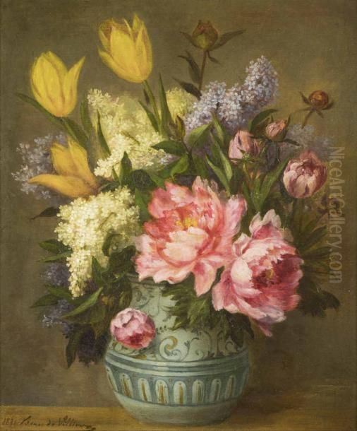 Bouquet of peonies, lilacs and tulips Oil Painting by Alice Agathe Poinot de Villiers