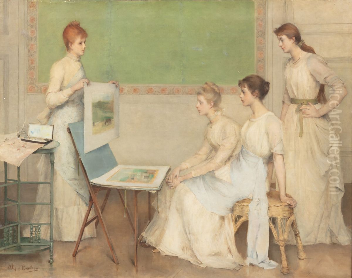 In the artist's studio Oil Painting by Alix d'Anethan