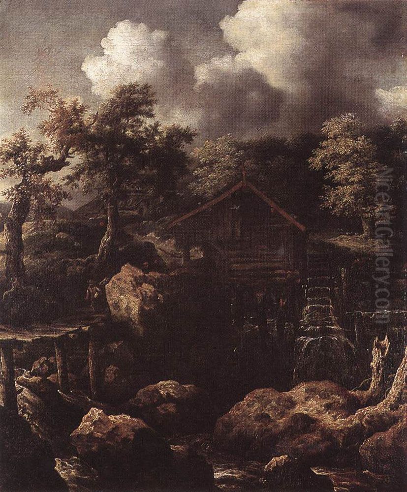 Forest Scene with Water-Mill Oil Painting by Allaert van Everdingen