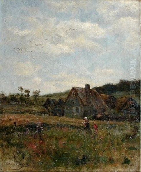 Mother and Daughter in the Field Oil Painting by Aaron Allan Edson