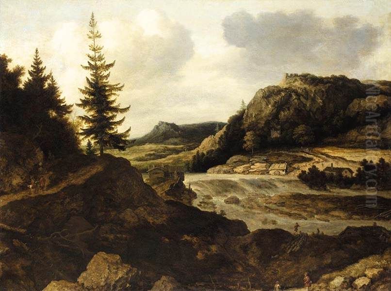 Mountainous River Landscape Oil Painting by Allaert van Everdingen