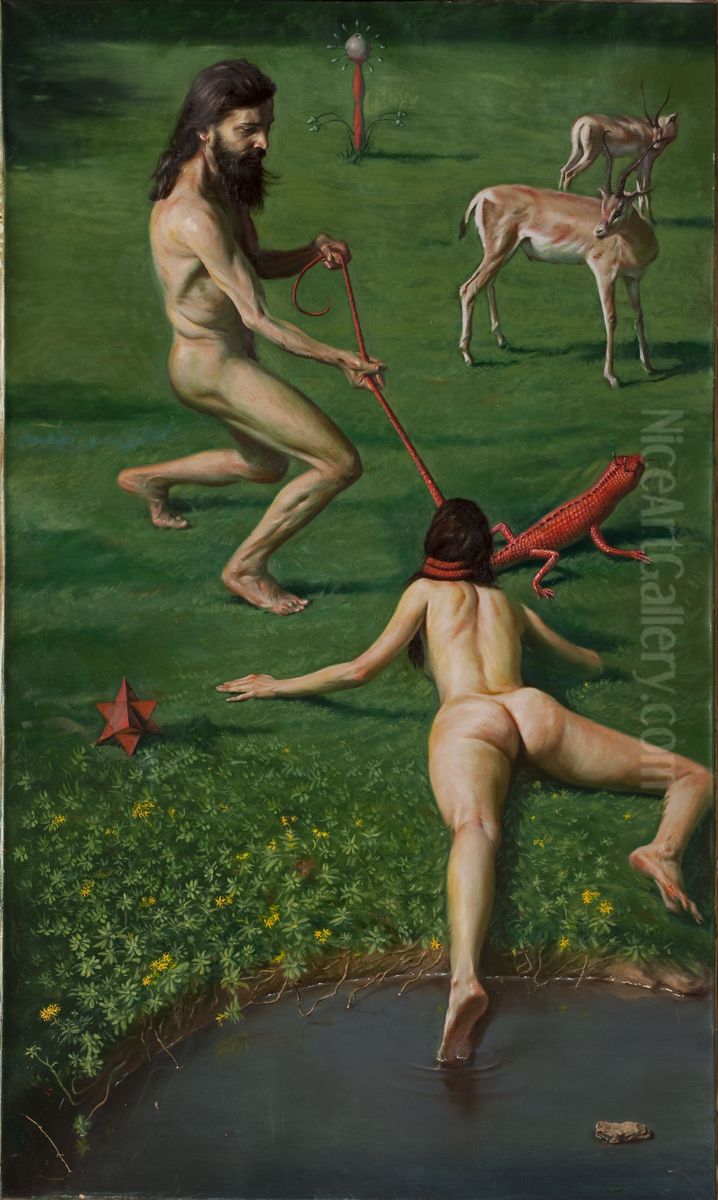 Allegory of modern day Adam and Eve and the epic of Gilgamesh Oil Painting by unknown