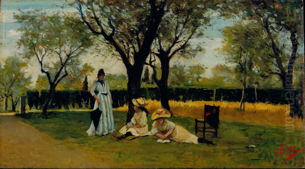 At the villa in Poggio Piano Oil Painting by Silvestro Lega