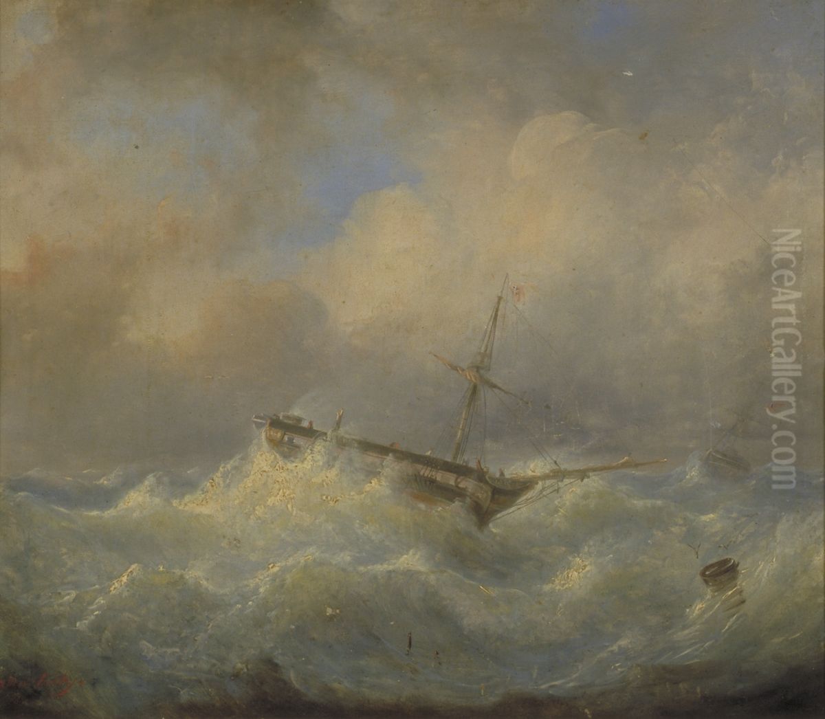 Ship in Distress Oil Painting by Raden Saleh