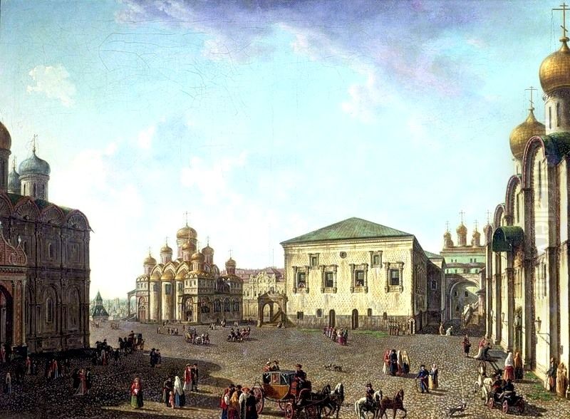 The square in front of the Assumption Cathedral in the Moscow Kremlin Oil Painting by Fyodor Alekseyev