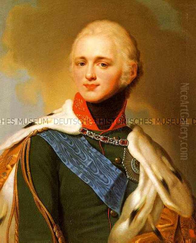 Alexander I., Zar von Russland (1801-1825), im Kronungsmantel mit Bruststern und Scharpe des russischen St.-Andreas-Ordens Oil Painting by Vladimir Borovikovsky
