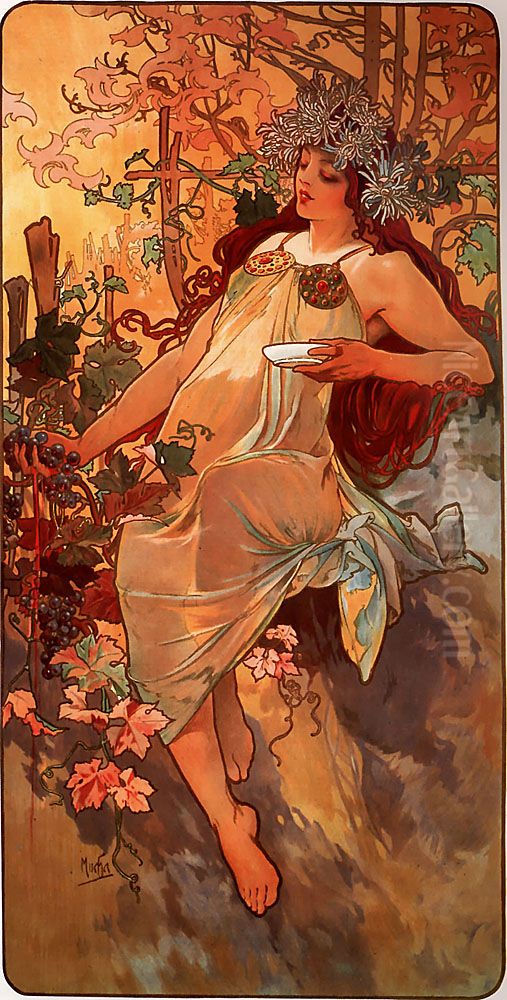 Autumn Oil Painting by Alphonse Mucha