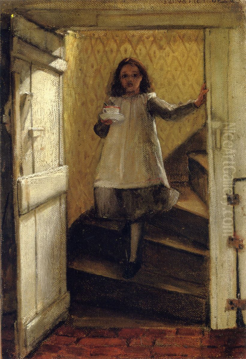 Girl on Stairs Oil Painting by Laura Theresa Alma-Tadema