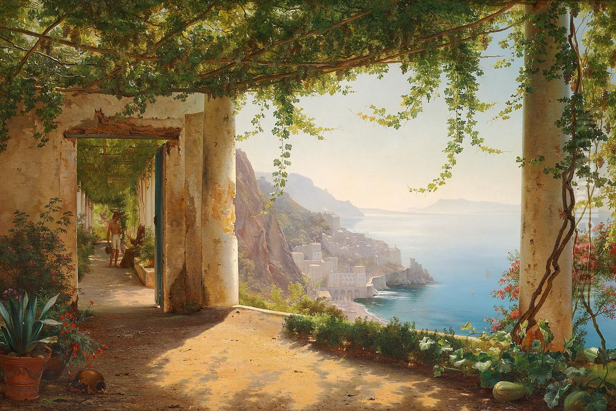 A loggia at Amalfi. Oil Painting by Carl Frederik Aagaard