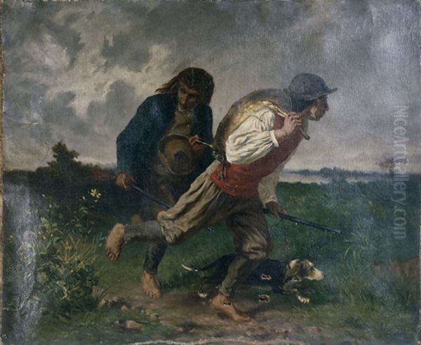 Retour de chasse ou Les braconniers bretons. Oil Painting by Evariste Vital Luminais