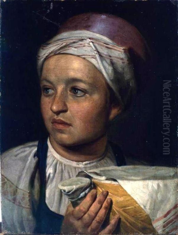 Girl with milk Oil Painting by Alexey Venetsianov