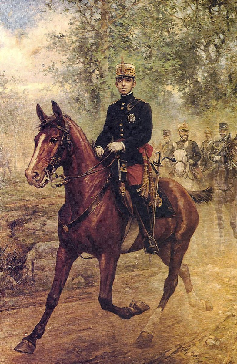 Alfonso XIII a caballo Oil Painting by Roman Navarro