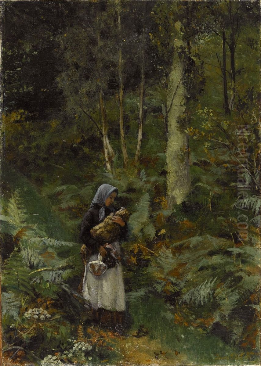 With a Babe in the Woods Oil Painting by Laura Theresa Alma-Tadema
