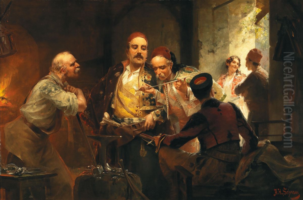 At the bladesmith's Oil Painting by Alois Hans Schram