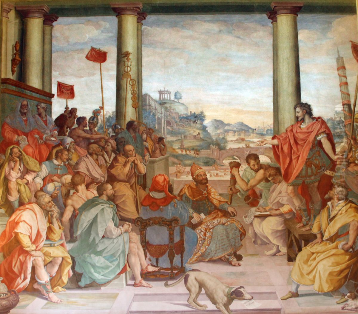 Consul Flaminius speaks to the Achaean Council Oil Painting by Alessandro Allori