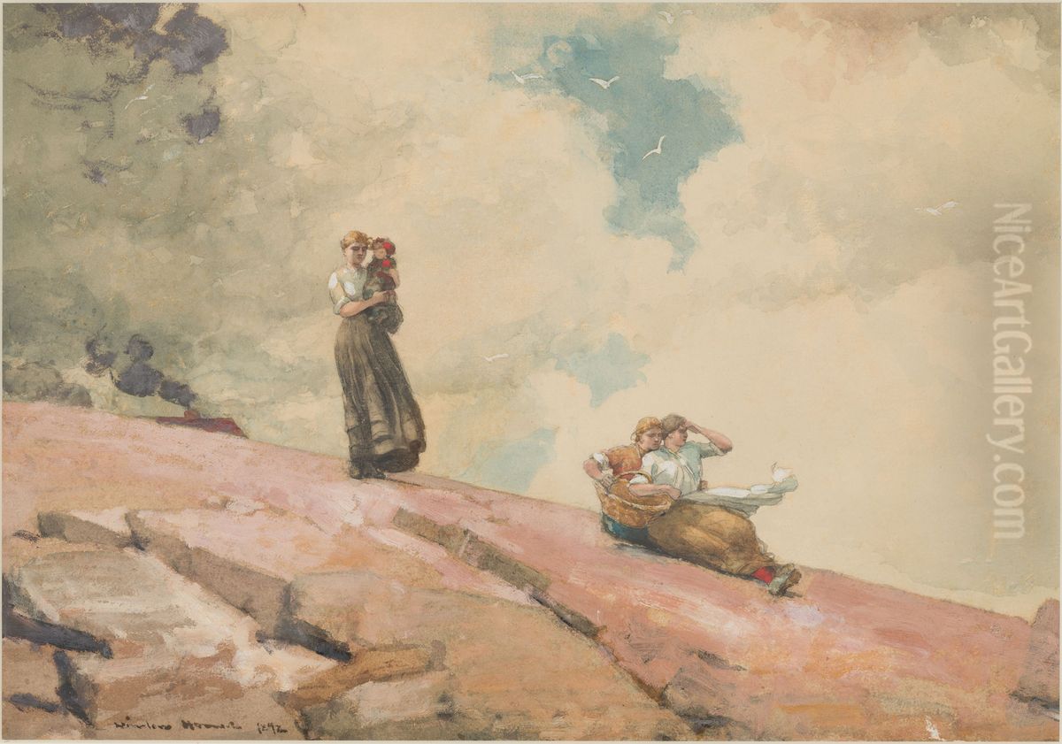 Watching from the Cliffs Oil Painting by Winslow Homer
