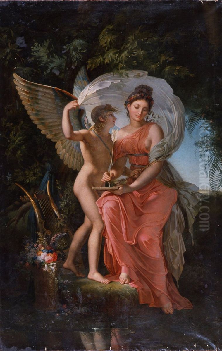 Erato and Cupid Oil Painting by Charles Meynier