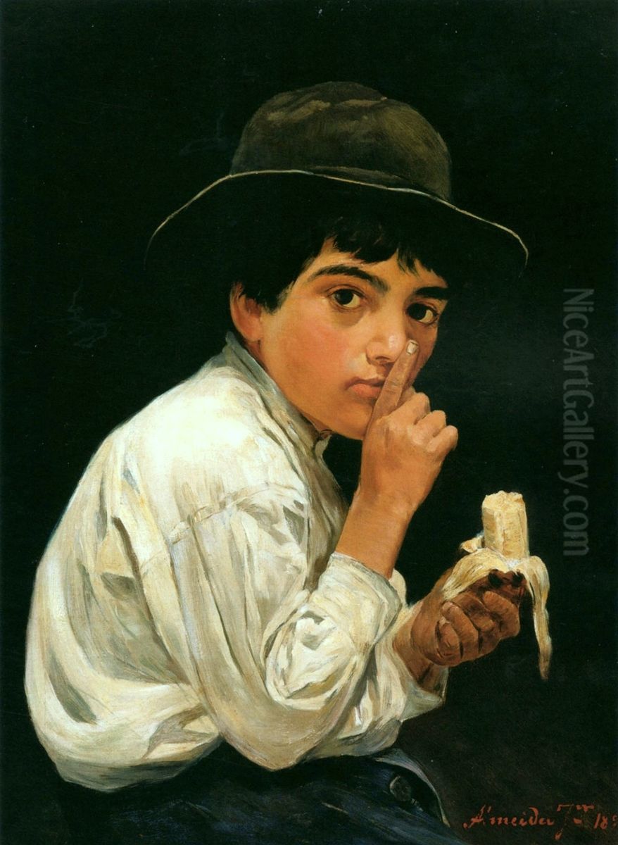 Boy with a Banana Oil Painting by Jose Ferraz De Almeida Junior